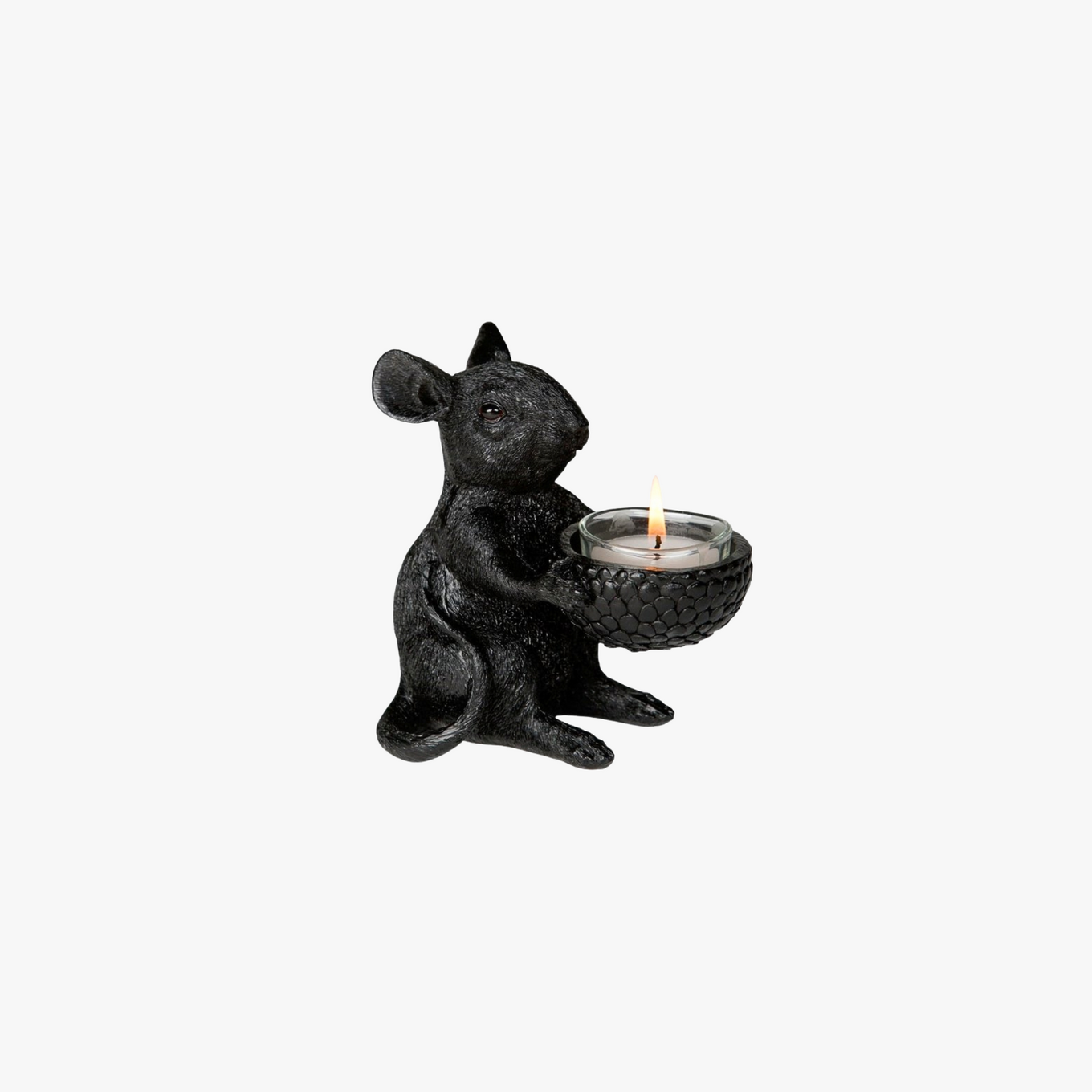 Theelichthouder Muis zwart 12,5 cm